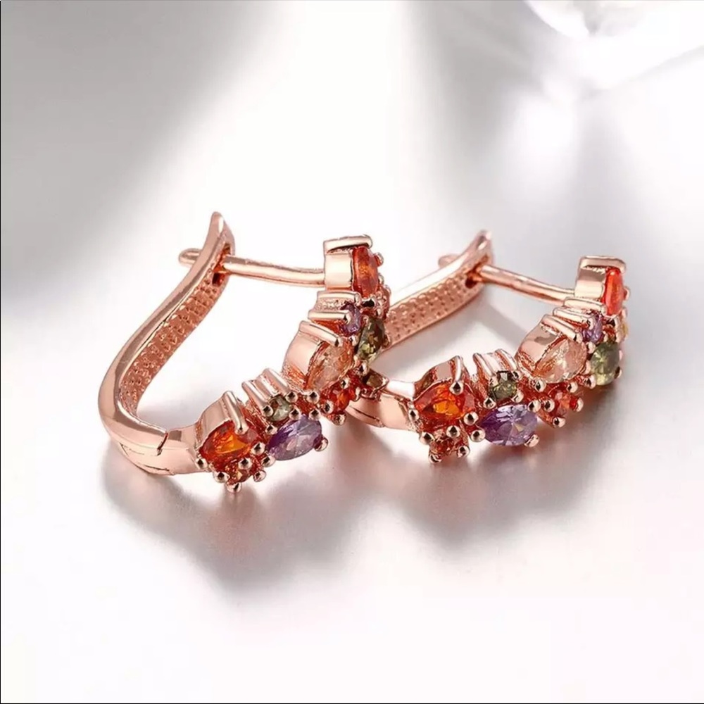 New 18K Rose Gold Multicolored Zircon Earrings - Picture 3 of 5